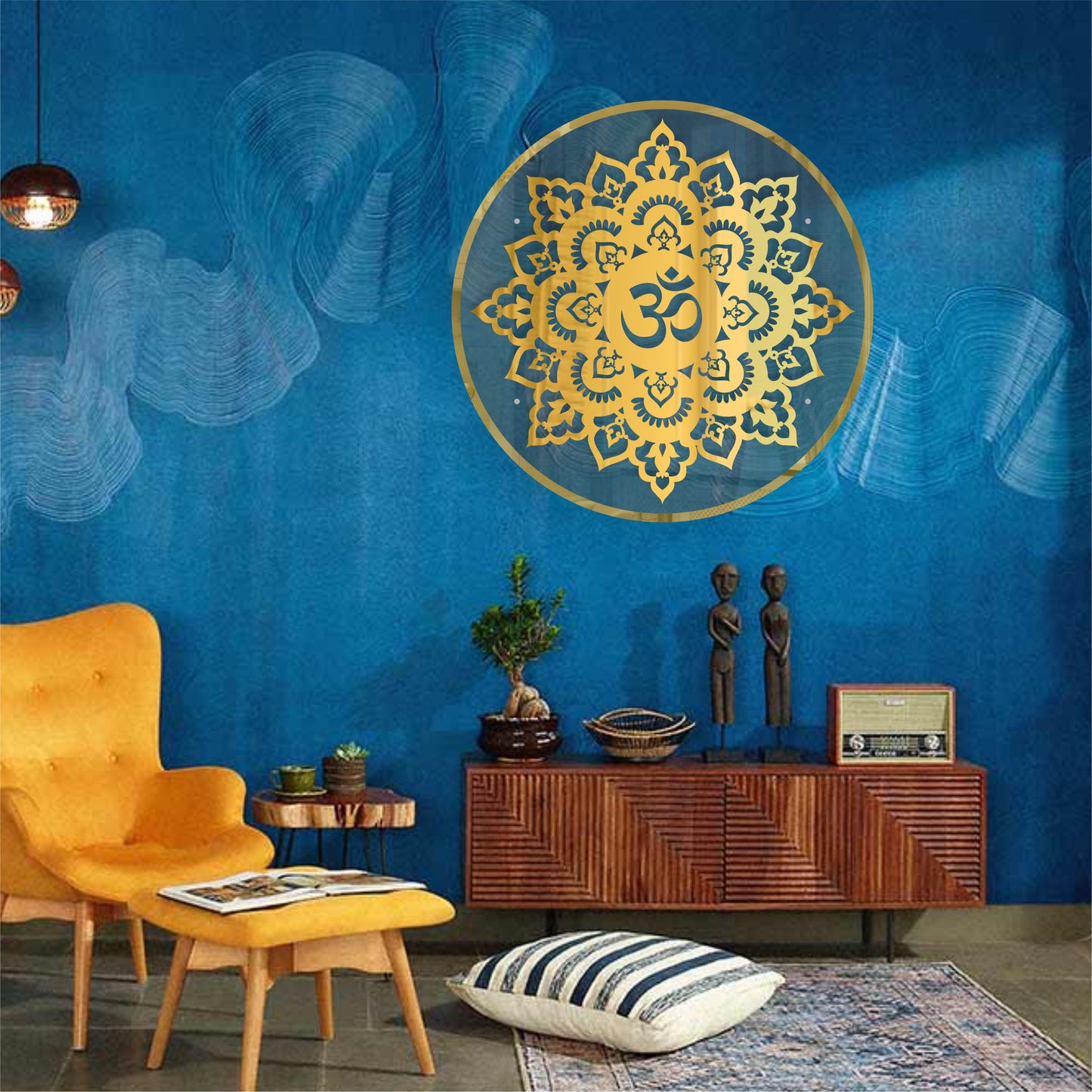 Gold OM Acrylic Wall Art with Warm Light