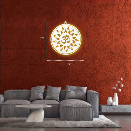 White & Golden OM Acrylic Wall Art with Warm Light