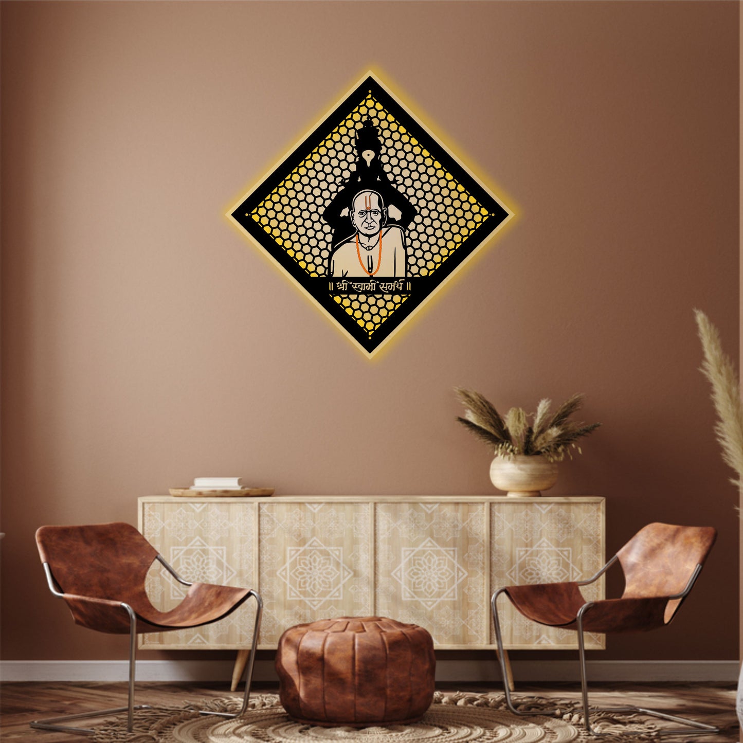 Swami Samarth & Vitthal Reflective Acrylic Wall Art with Warm Light