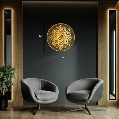 Gold OM Acrylic Wall Art with Warm Light