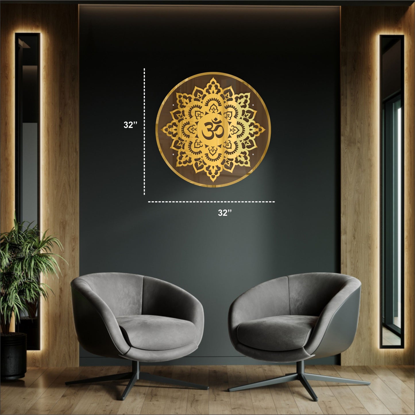 Gold OM Acrylic Wall Art with Warm Light