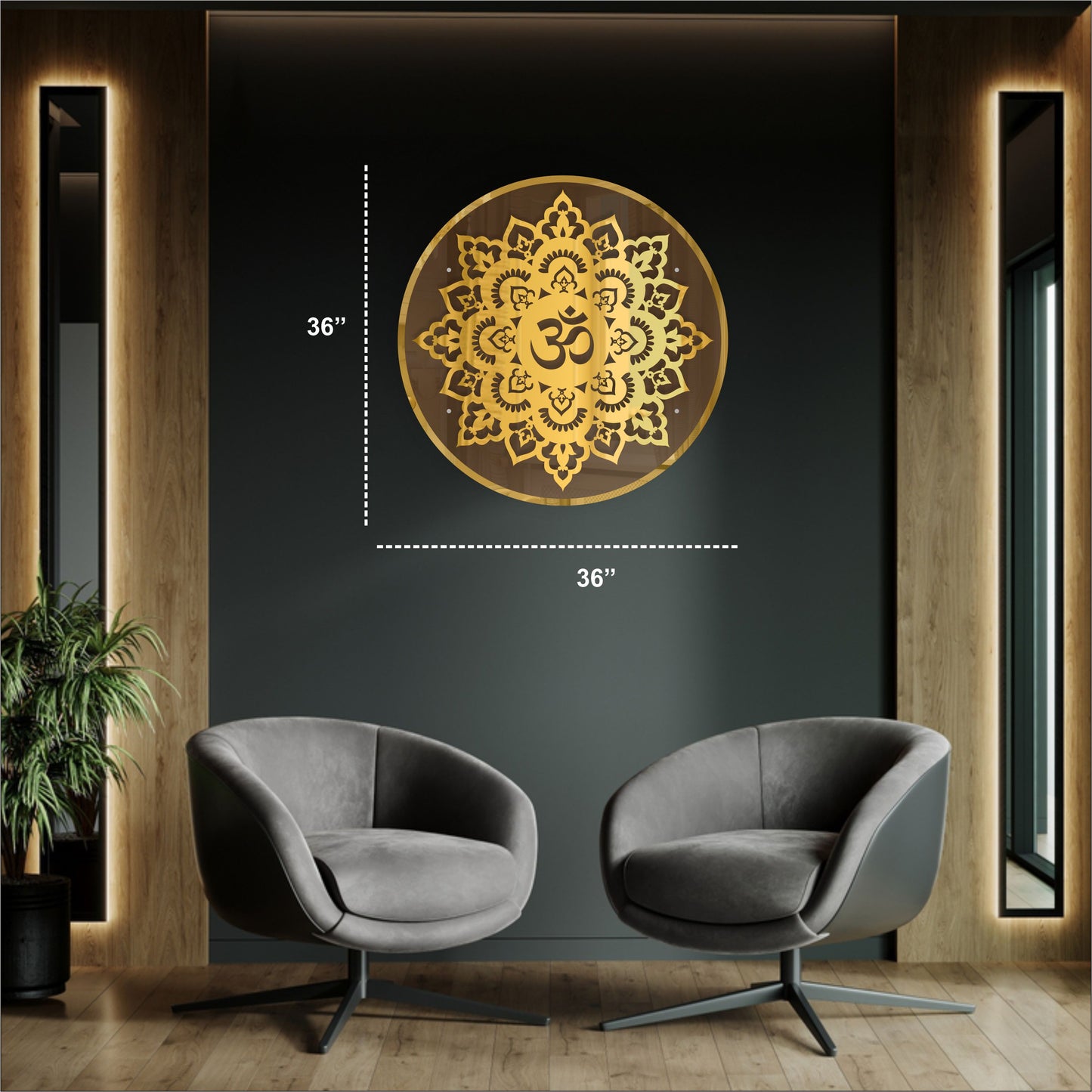 Gold OM Acrylic Wall Art with Warm Light