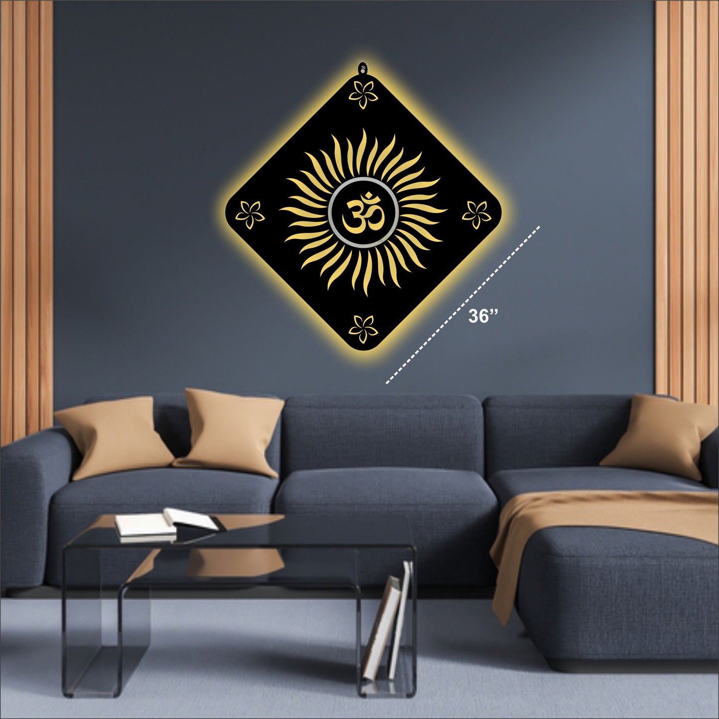 OM Black Reflective Acrylic Wall Art with Warm Light