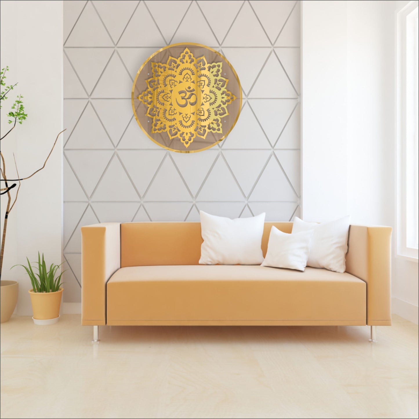 Gold OM Acrylic Wall Art with Warm Light