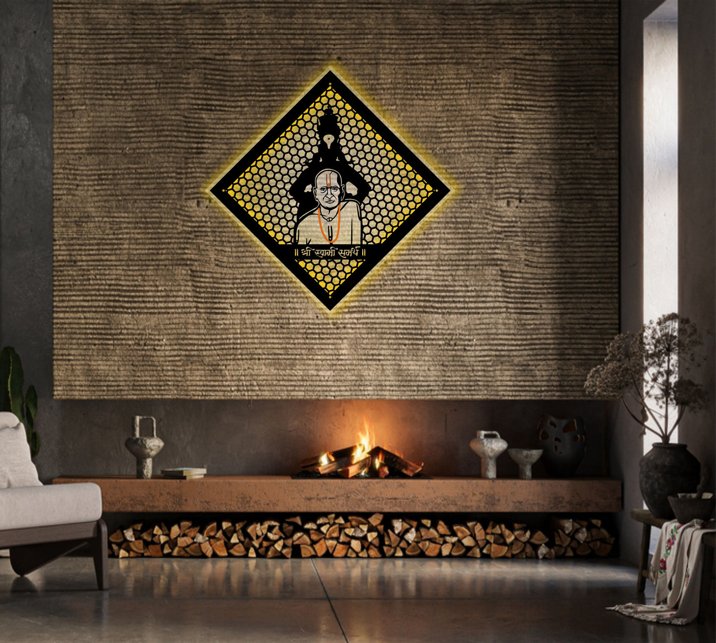 Swami Samarth & Vitthal Reflective Acrylic Wall Art with Warm Light