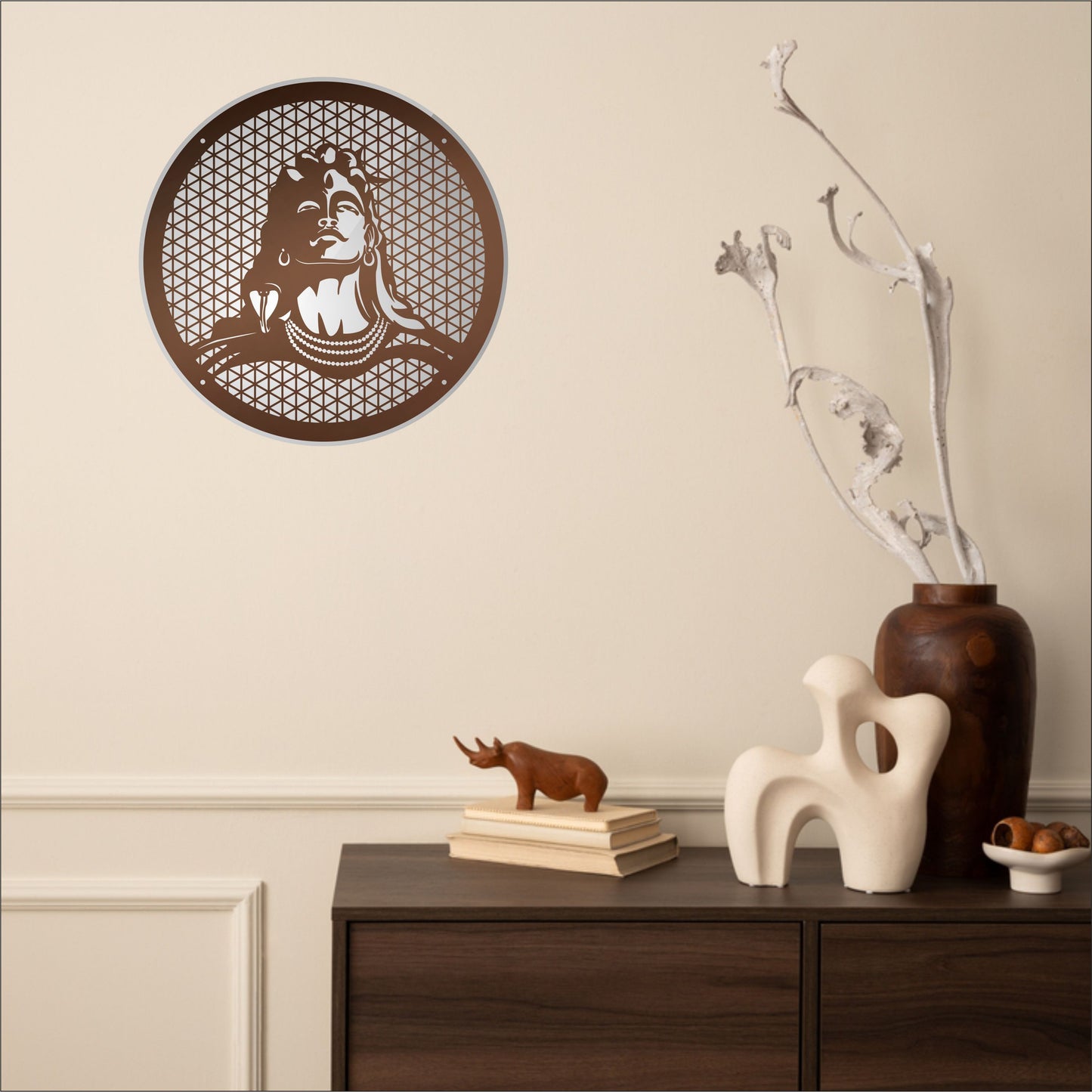 Copper Adiyogi Reflective Acrylic Wall Art with Warm Light