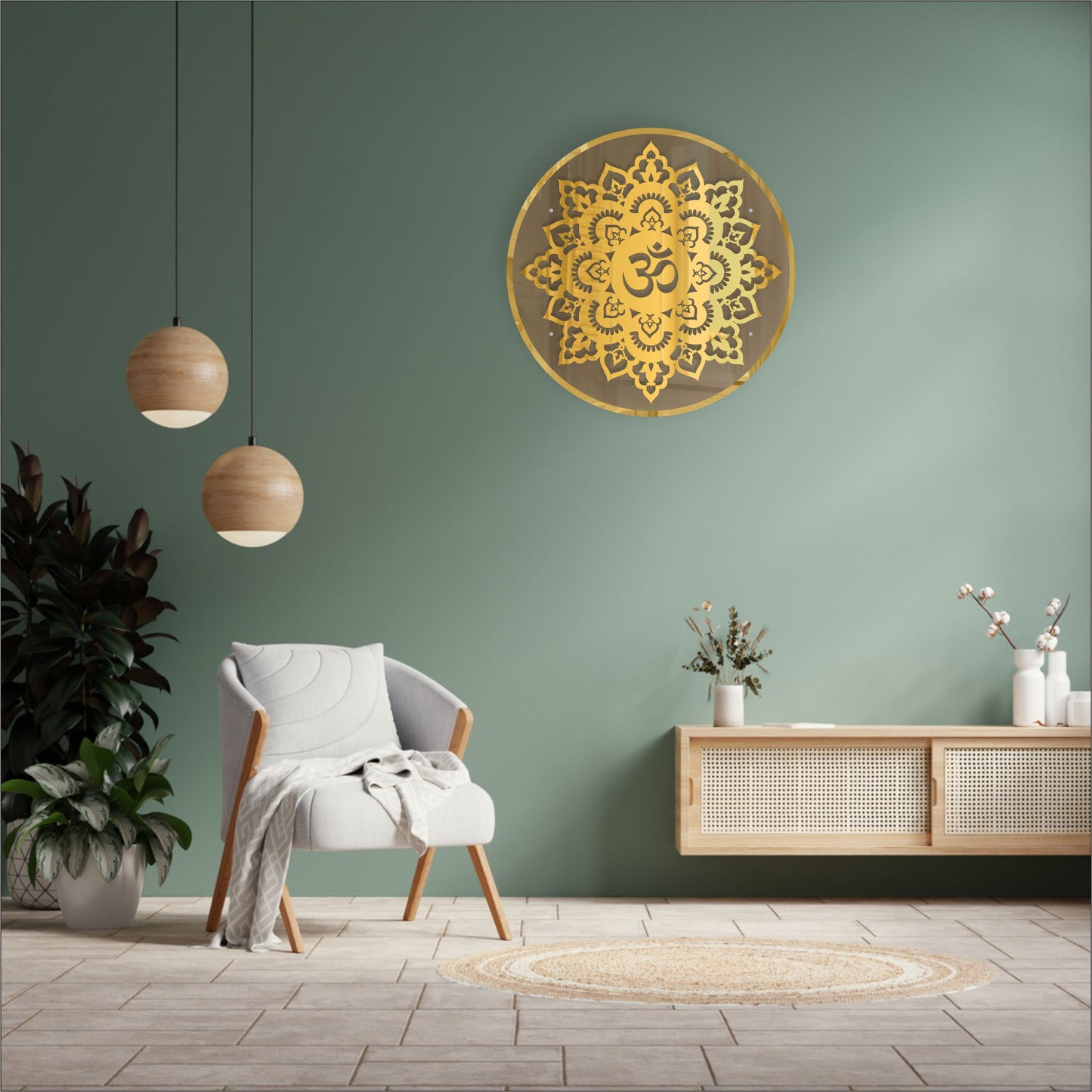 Gold OM Acrylic Wall Art with Warm Light