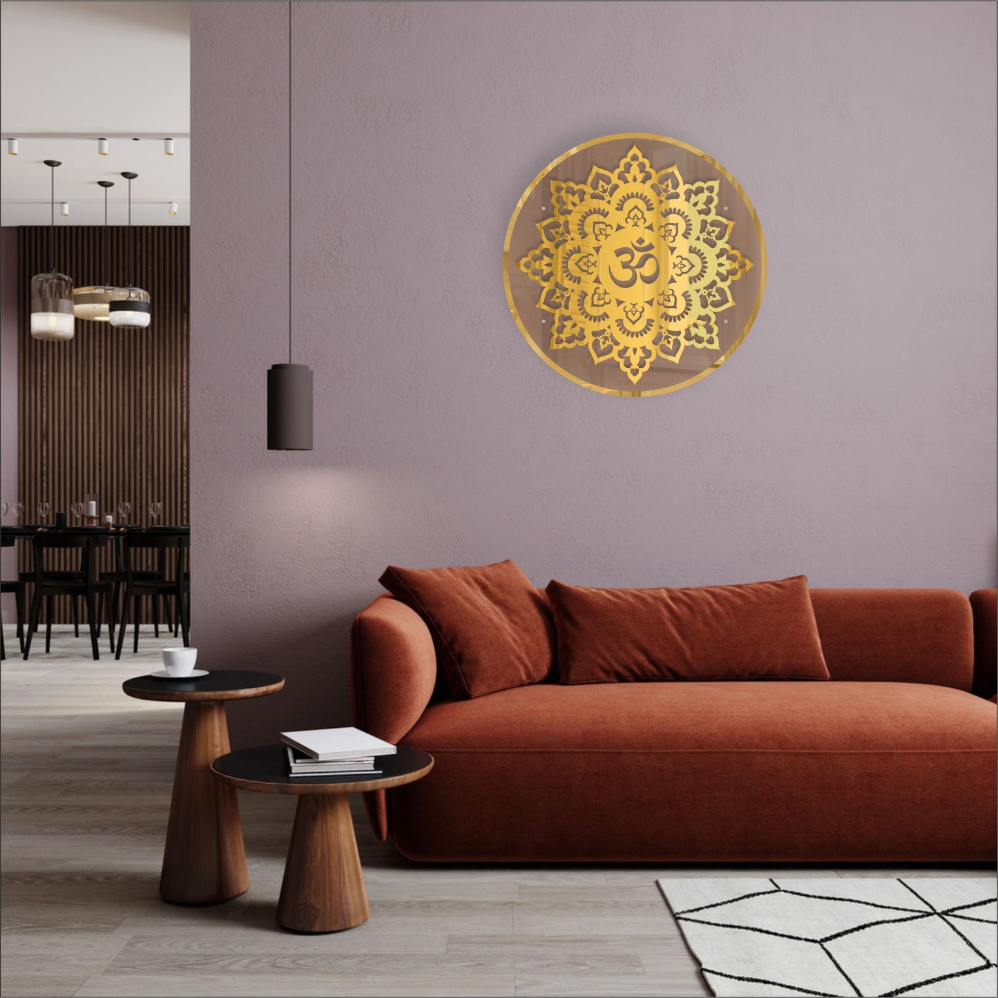 Gold OM Acrylic Wall Art with Warm Light