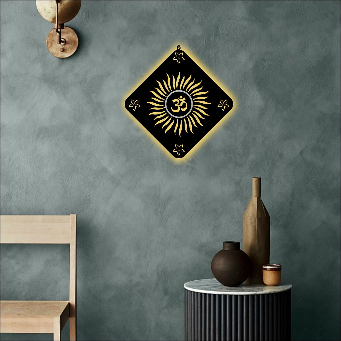 OM Black Reflective Acrylic Wall Art with Warm Light