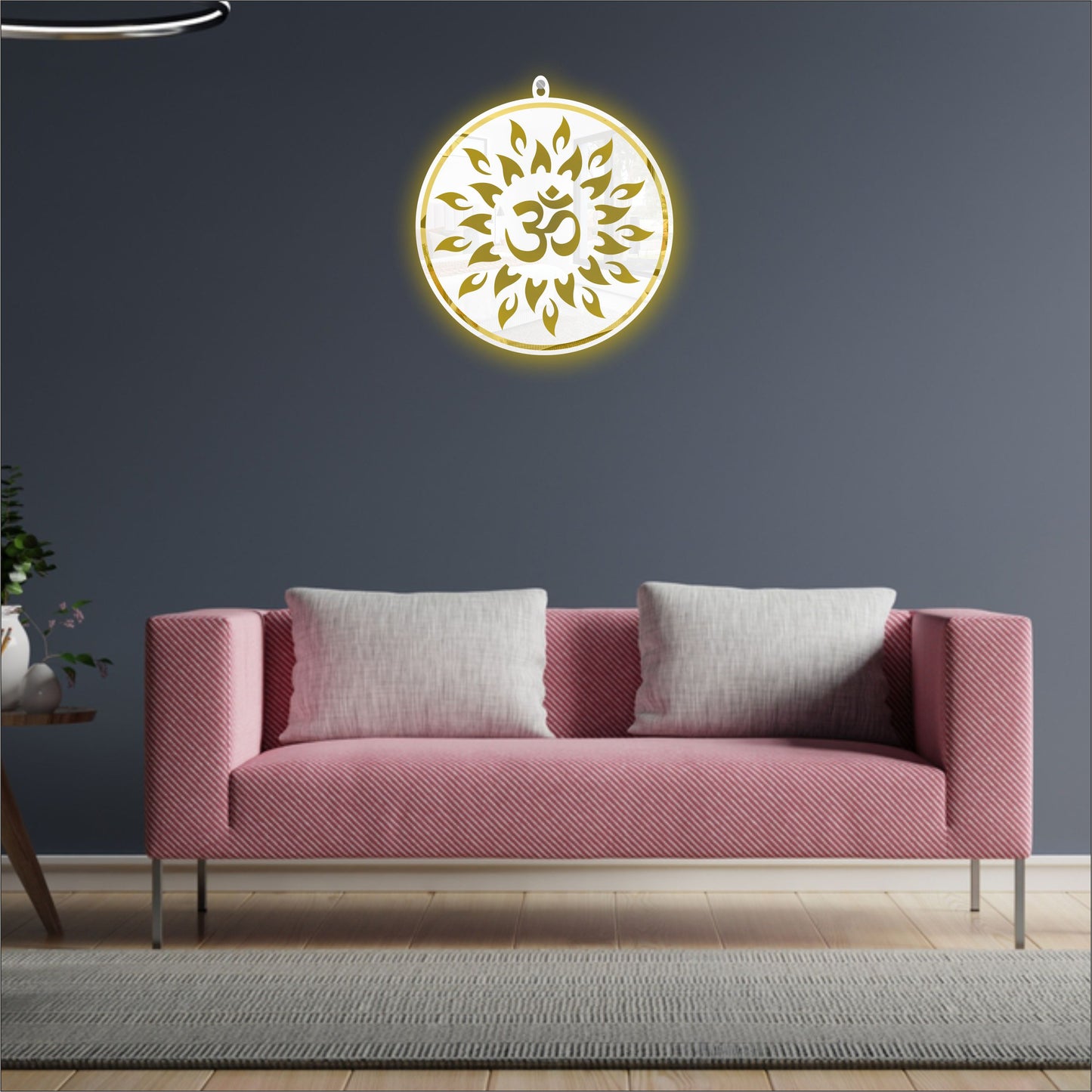 White & Golden OM Acrylic Wall Art with Warm Light