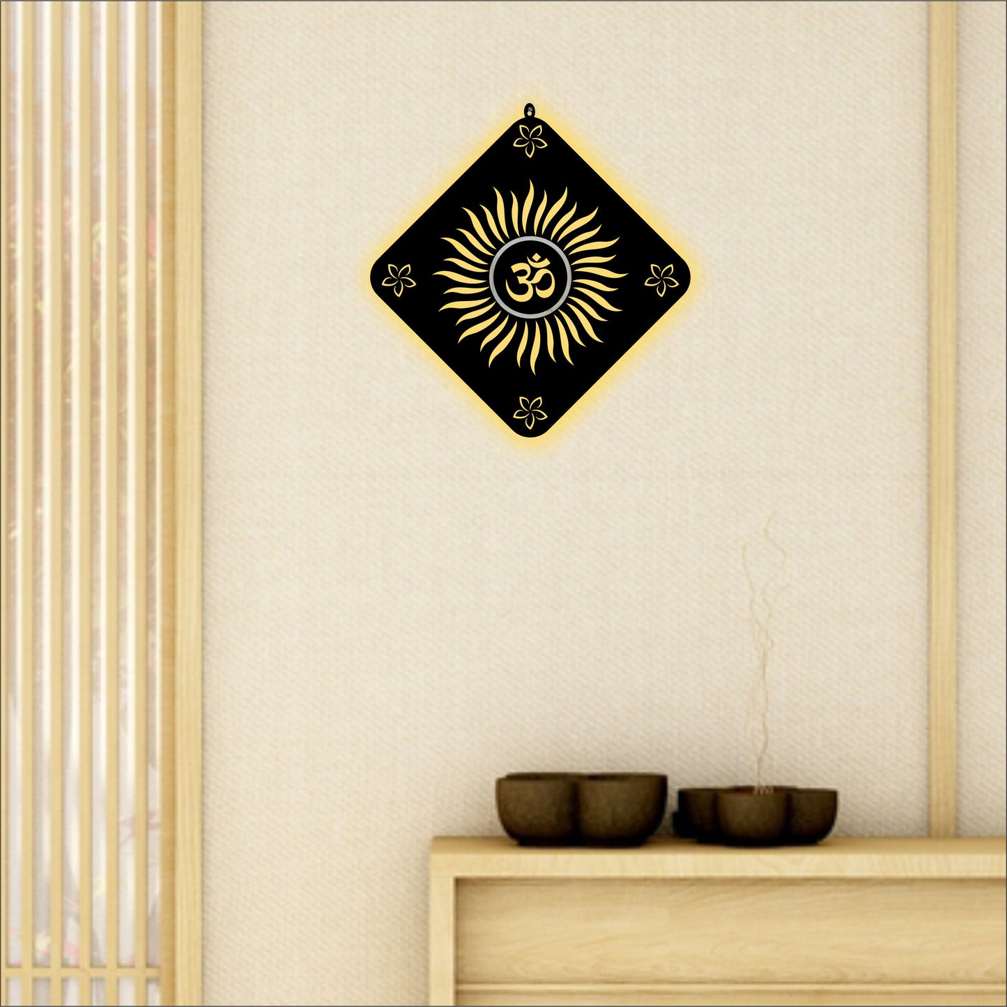 OM Black Reflective Acrylic Wall Art with Warm Light