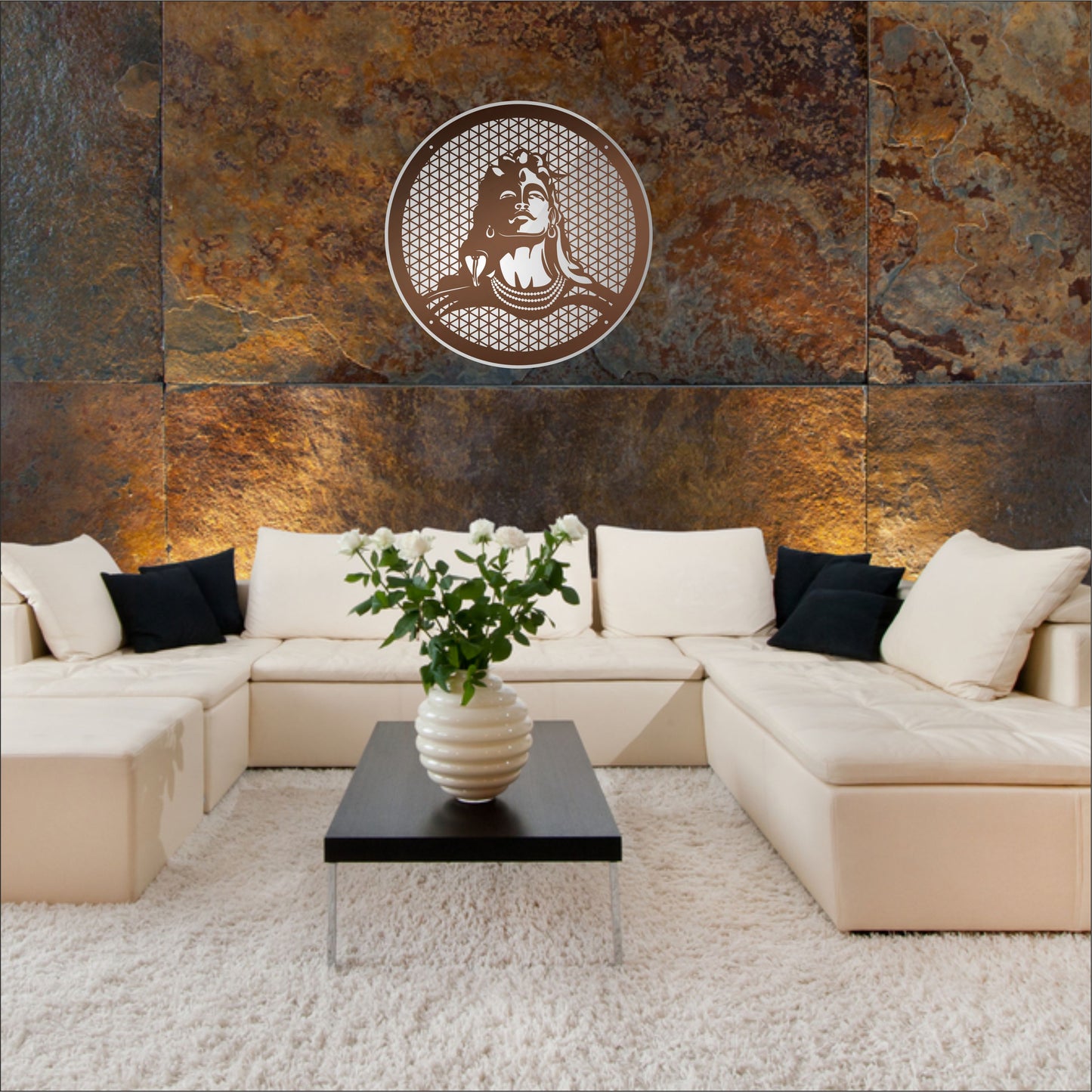 Copper Adiyogi Reflective Acrylic Wall Art with Warm Light