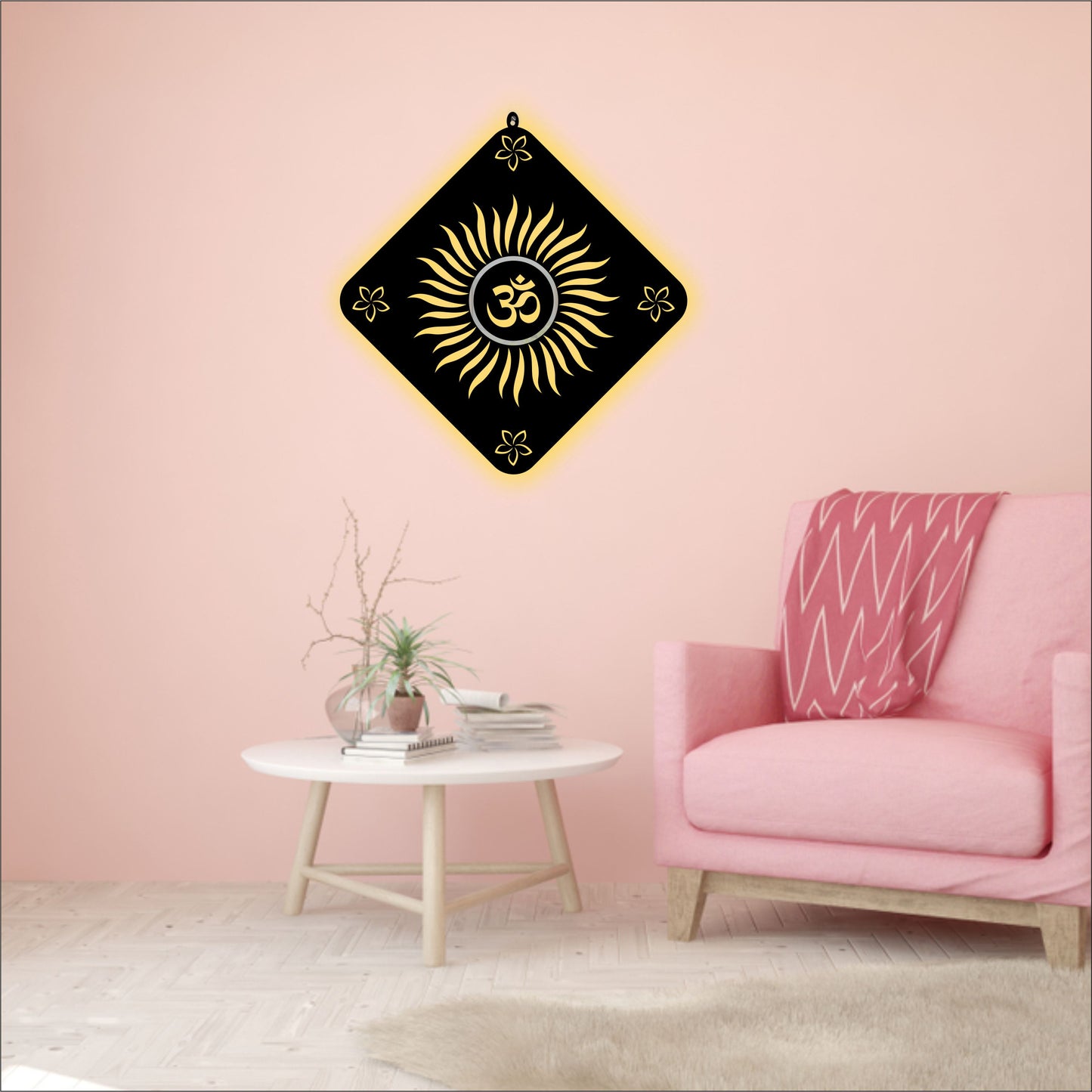 OM Black Reflective Acrylic Wall Art with Warm Light