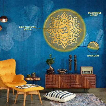 Gold OM Acrylic Wall Art with Warm Light