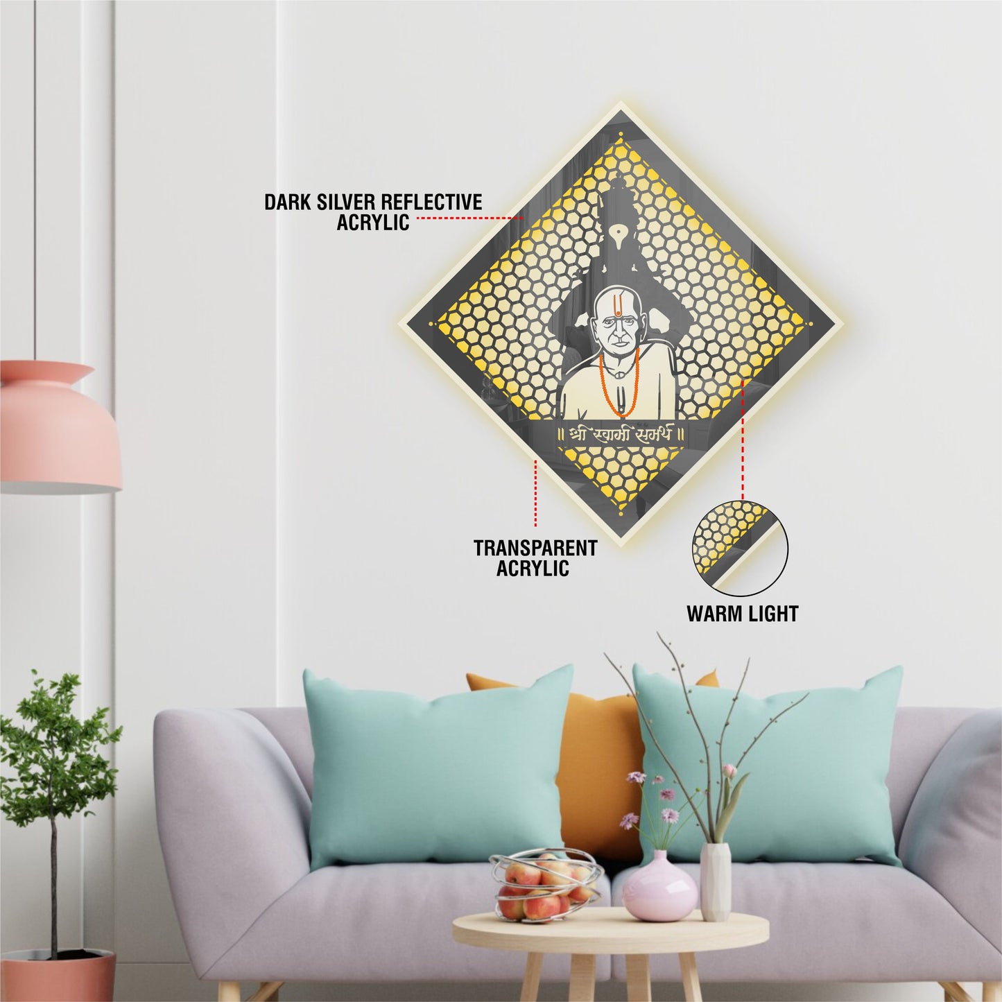 Swami Samarth & Vitthal Reflective Acrylic Wall Art with Warm Light